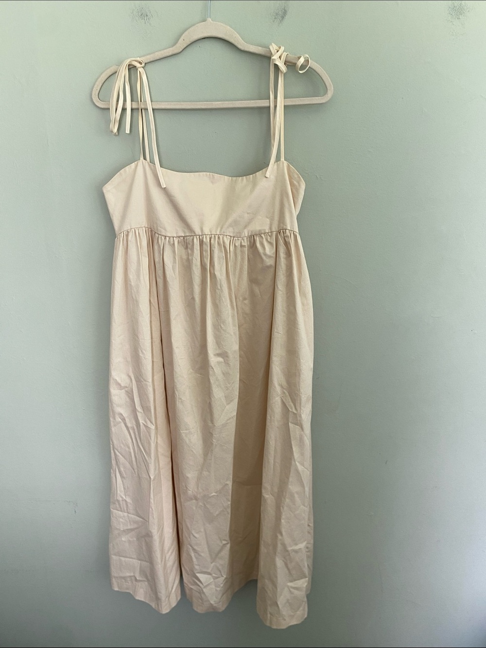 Sofie the Label Women’s Cream Midi Dress Tie-Straps with pockets Size Medium